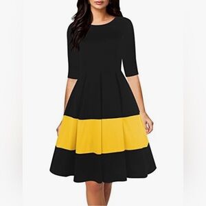 Elegant Black and Yellow Women's Dress